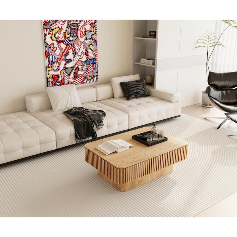38.6" Modern Fluted Lift-Top Accent Coffee Table with Storage