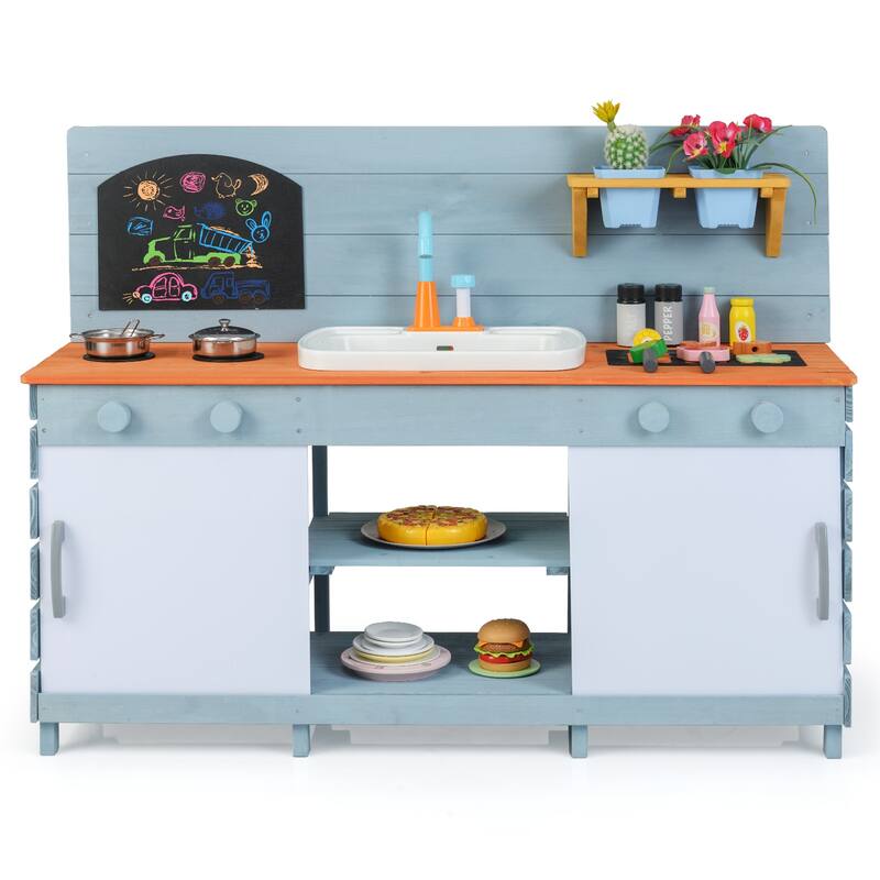 Kids Play Kitchen Set with Stoves for Boys Girls Aged 3-8-Blue - Multi
