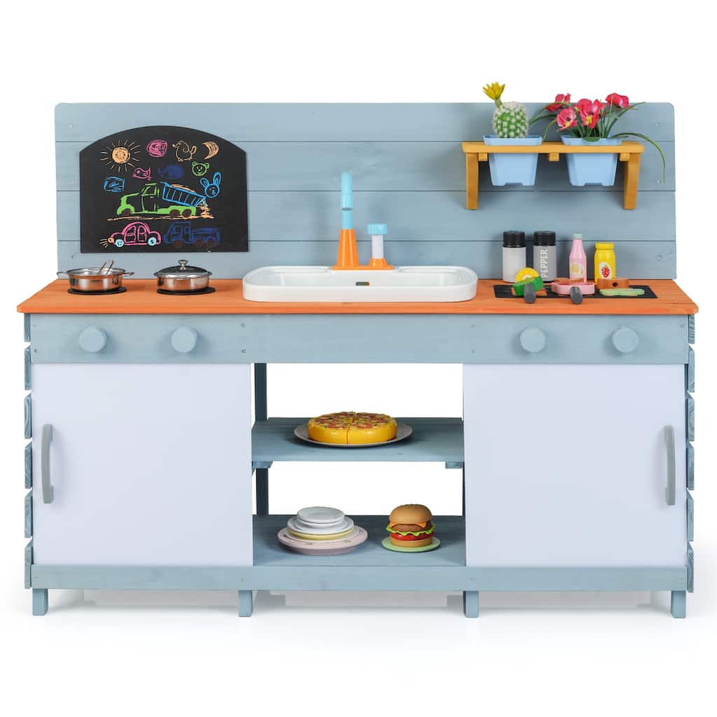 Kids Play Kitchen Set with Stoves for Boys Girls Aged 3-8-Blue - Multi