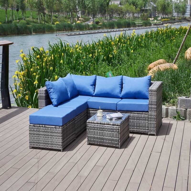 Patio Sofa Set with Cushions, All-Weather Wicker