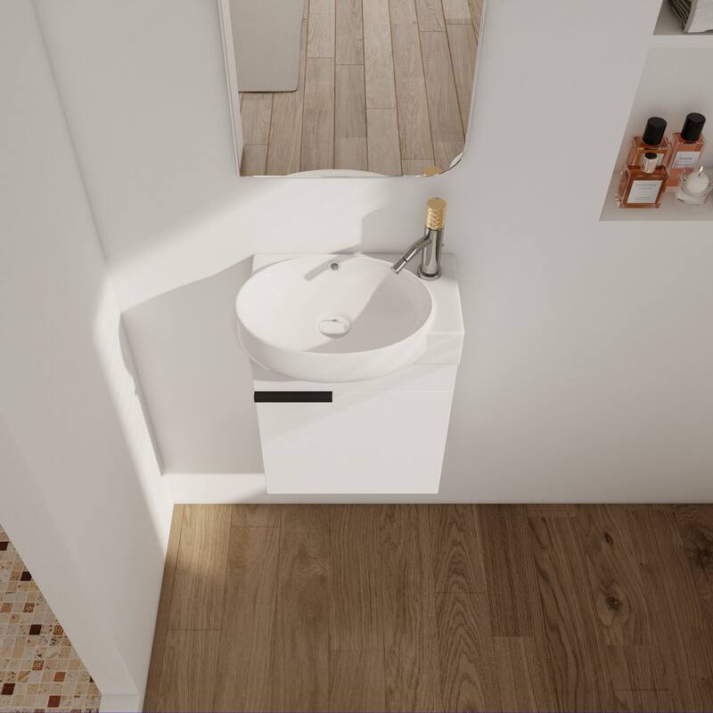17 in.W Wall-Mounted Plywood Bathroom Vanity in White with Ceramic Sink