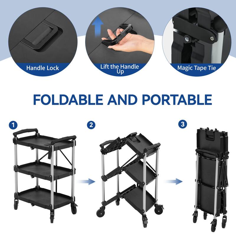 3 Tier Portable Kitchen Cart with Swivel Wheels