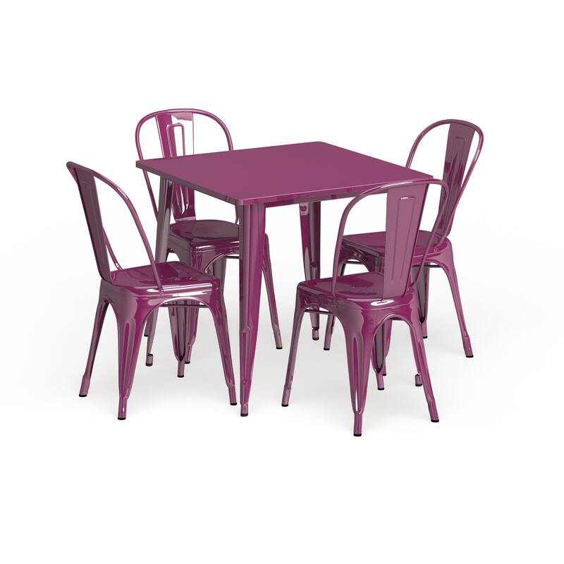 31.5-inch Square 5-piece Metal Indoor/ Outdoor Table and Chairs Set