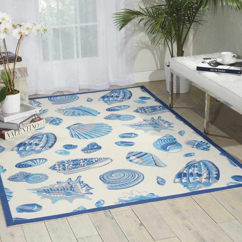 Waverly Sun N' Shade Shell Blue Shells Indoor/Outdoor Area Rug