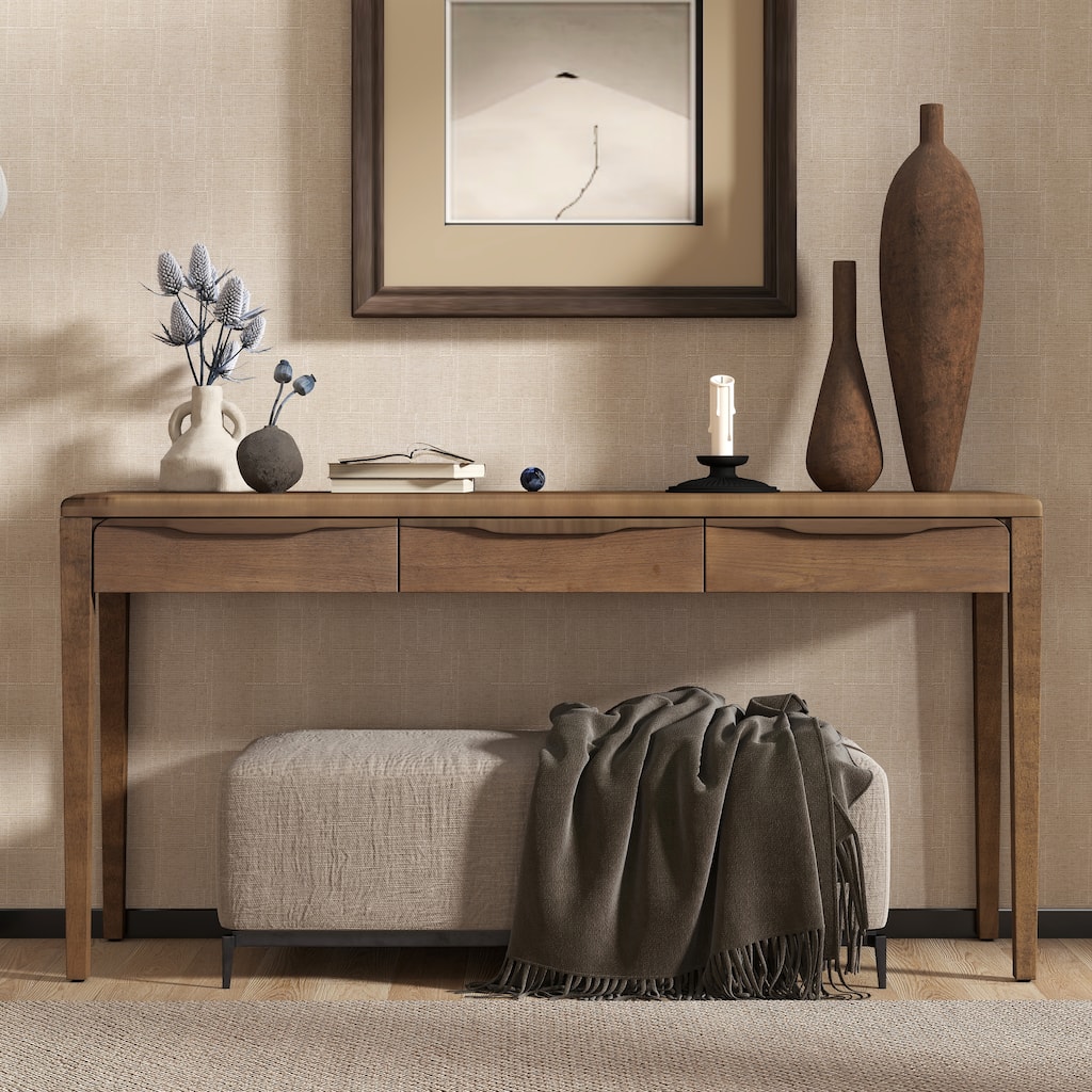 59.84"Elegant Console Table,Light Luxury Entryway Table with 3 Drawers,Farmhouse Sofa Table with Soft-Corner Design