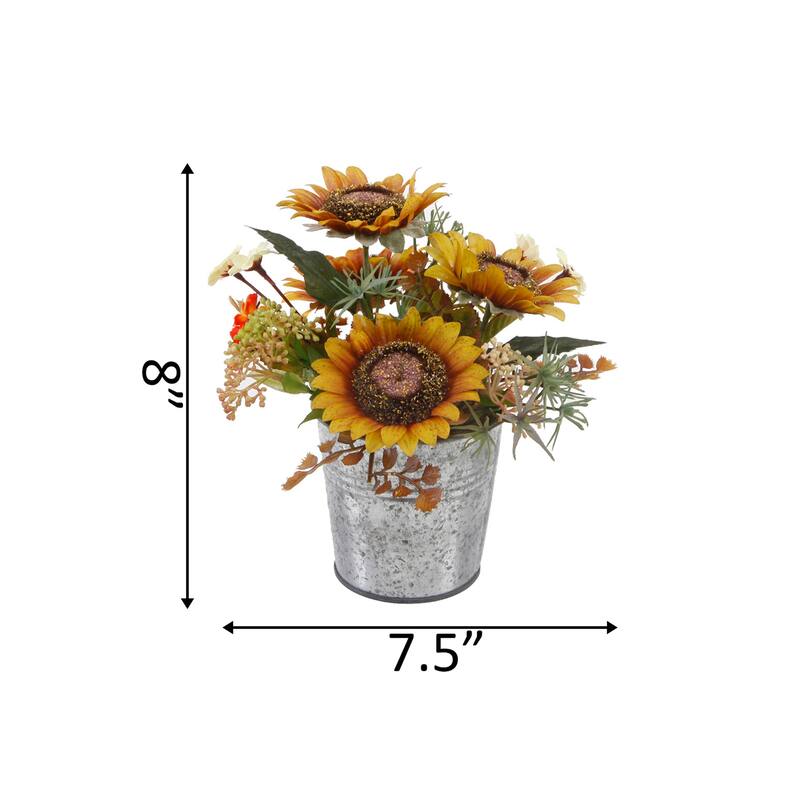 8" Tall SUNFLOWERS MIX IN TIN