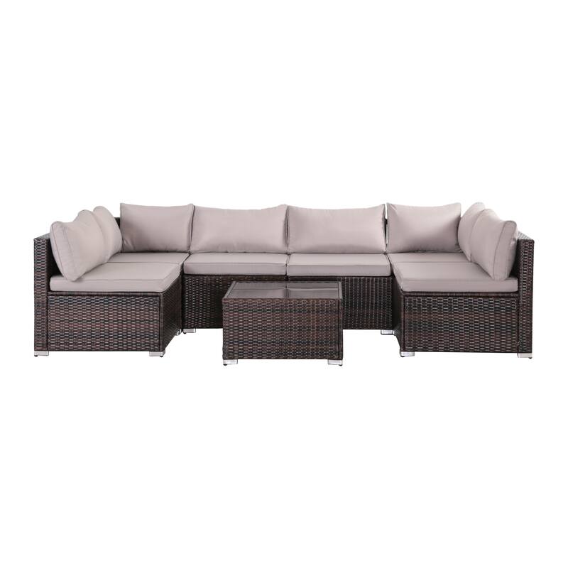 7-Piece Wicker Patio Conversation Set with Cushions