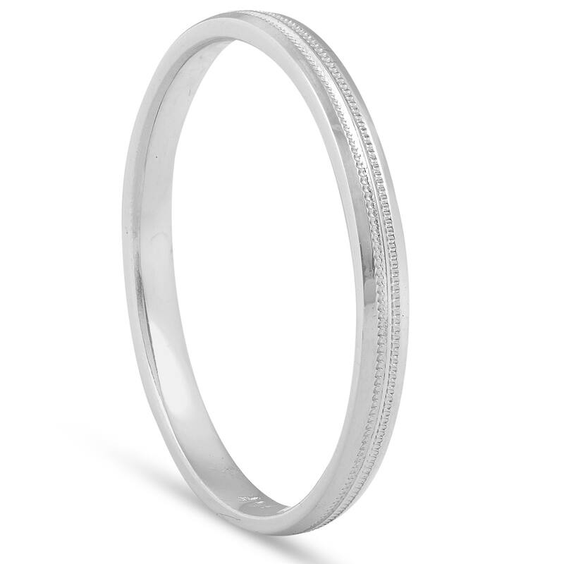 2mm White Gold Milgrain Wedding Band Ring Brand