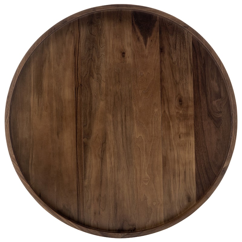 KINWELL Round Black Walnut Wood Serving Tray Ottoman Tray with Handles
