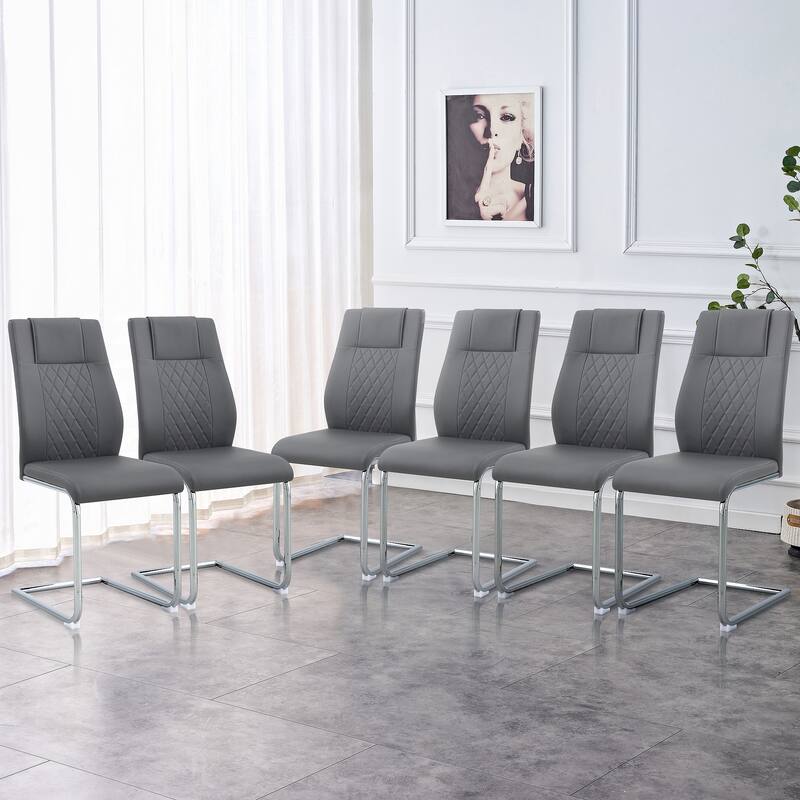 Faux Leather Padded Seat Upholstered Dining Chair with Metal Legs,Set of 6