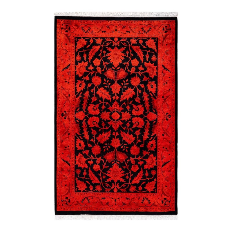 Overton Hand Knotted Wool Vintage Inspired Modern Contemporary Overdyed Red Area Rug - 3' 1" x 5' 0"