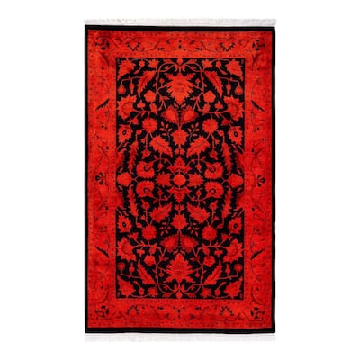 Overton Hand Knotted Wool Vintage Inspired Modern Contemporary Overdyed Red Area Rug - 3' 1" x 5' 0"