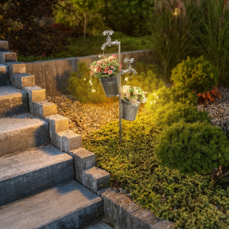 Solar Shower Garden Art Light Decoration LED Fairy Lights with Planter