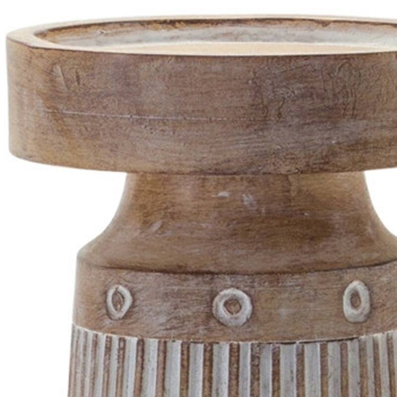 Set of Three Natural and White Polyresin Geometric Tabletop Pillar Candle Holders - One Size