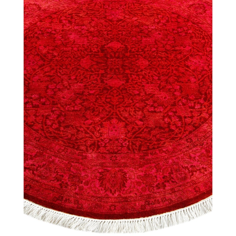 Overton Hand Knotted Wool Vintage Inspired Modern Contemporary Overdyed Orange Round Area Rug - 4' 1" x 4' 1"