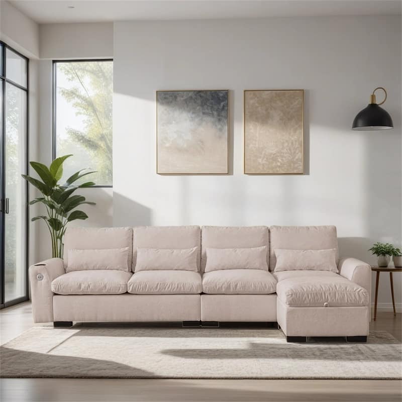 Modern Modular L Shaped Chenille Sofa Couch Reversible Ottoman