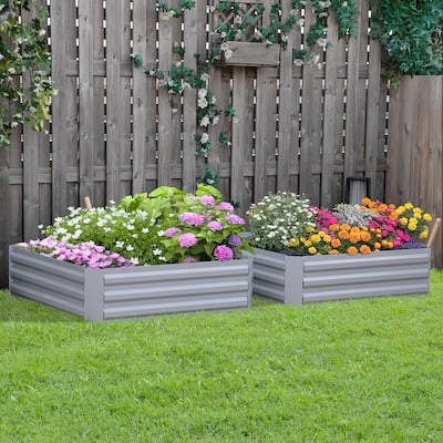 Outsunny 39'' x 39'' x 12'' Set of 2 Garden Beds Steel Metal Planter Boxes - 39.25"L x 39.25"W x 11.75"H
