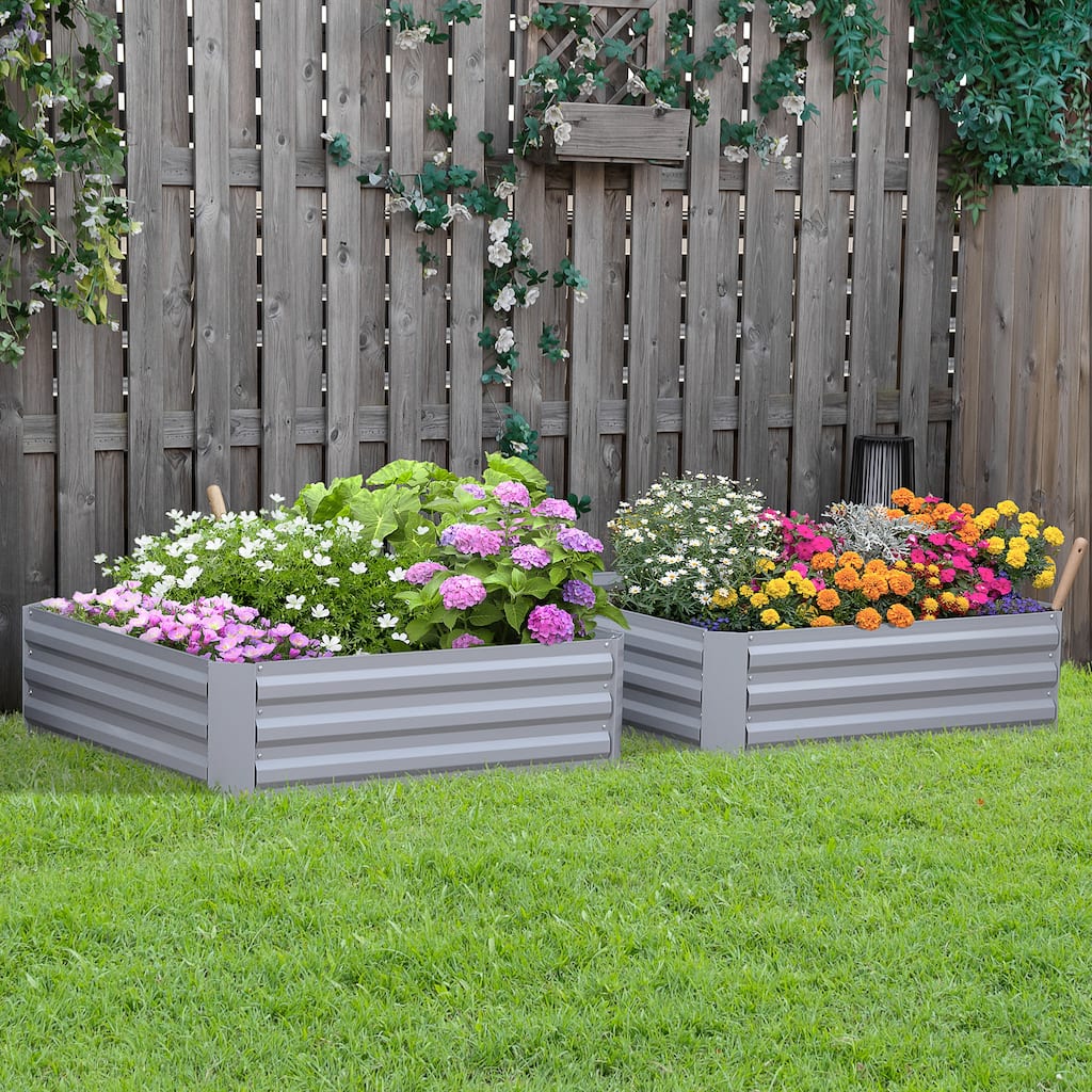 Outsunny Set of 2 Garden Beds Steel Metal Planter Boxes