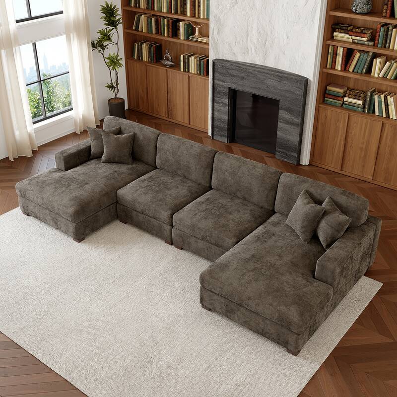 Oversized Chenille Modular Sectional Sofa With Deep Seat - Camel/2 chaise+2 Armless chair