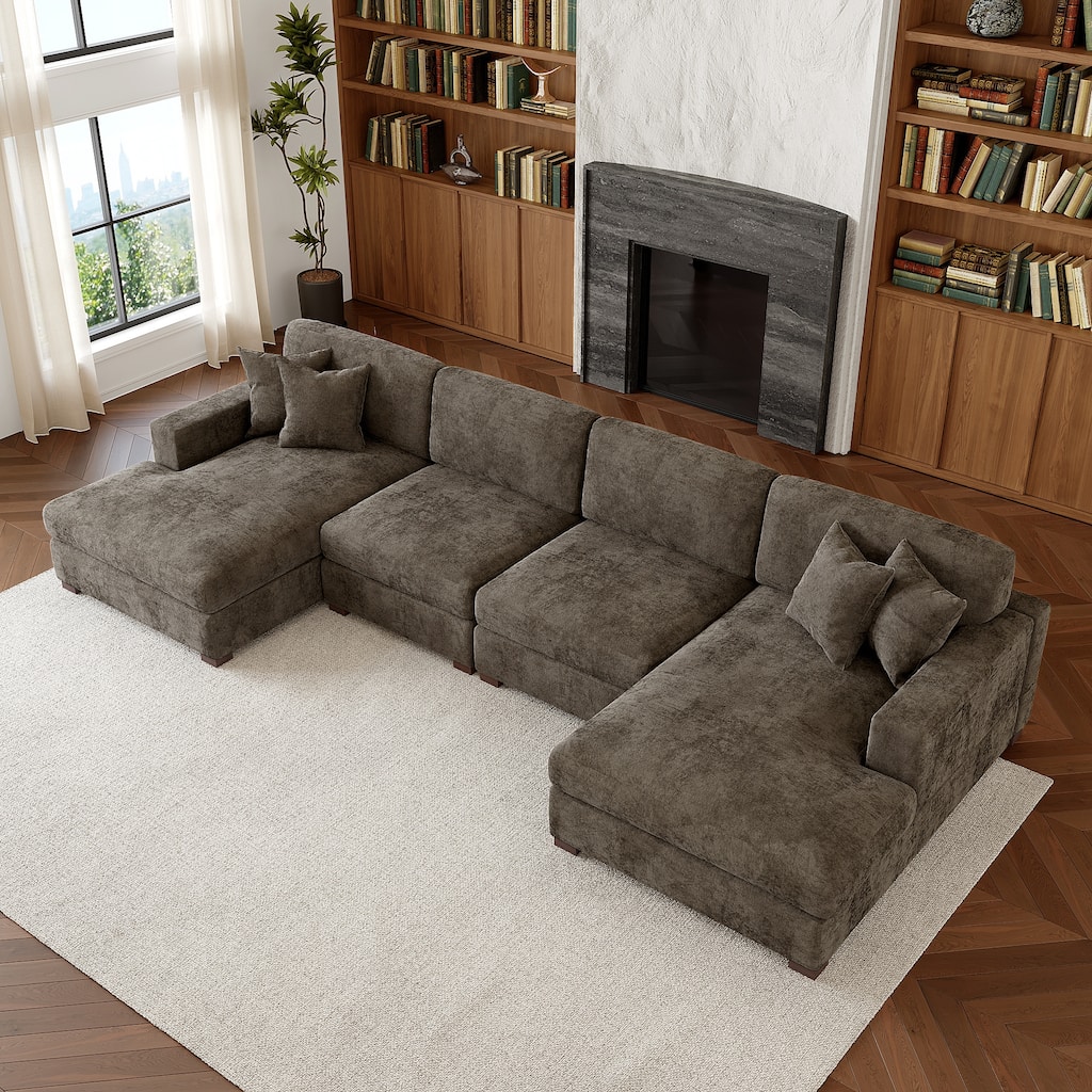 Oversized Chenille Modular Sectional Sofa With Deep Seat