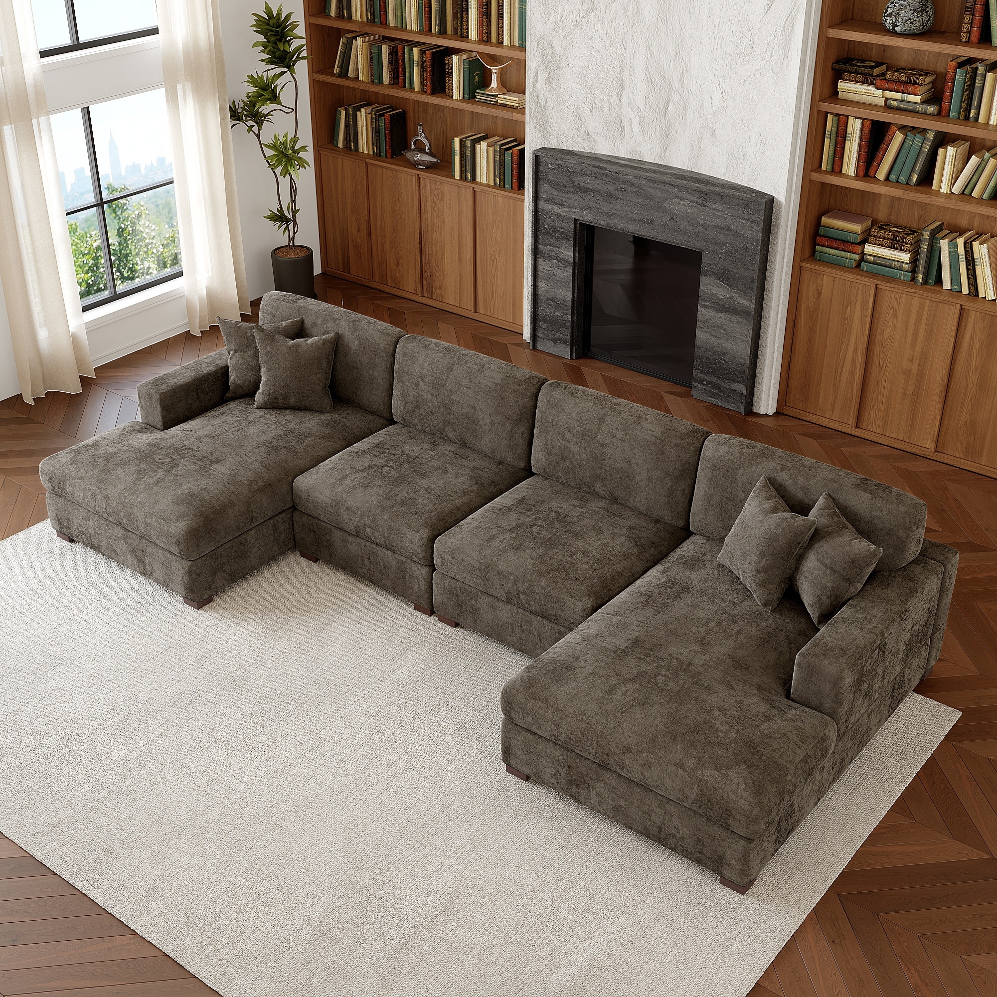 Oversized Chenille Modular Sectional Sofa With Deep Seat