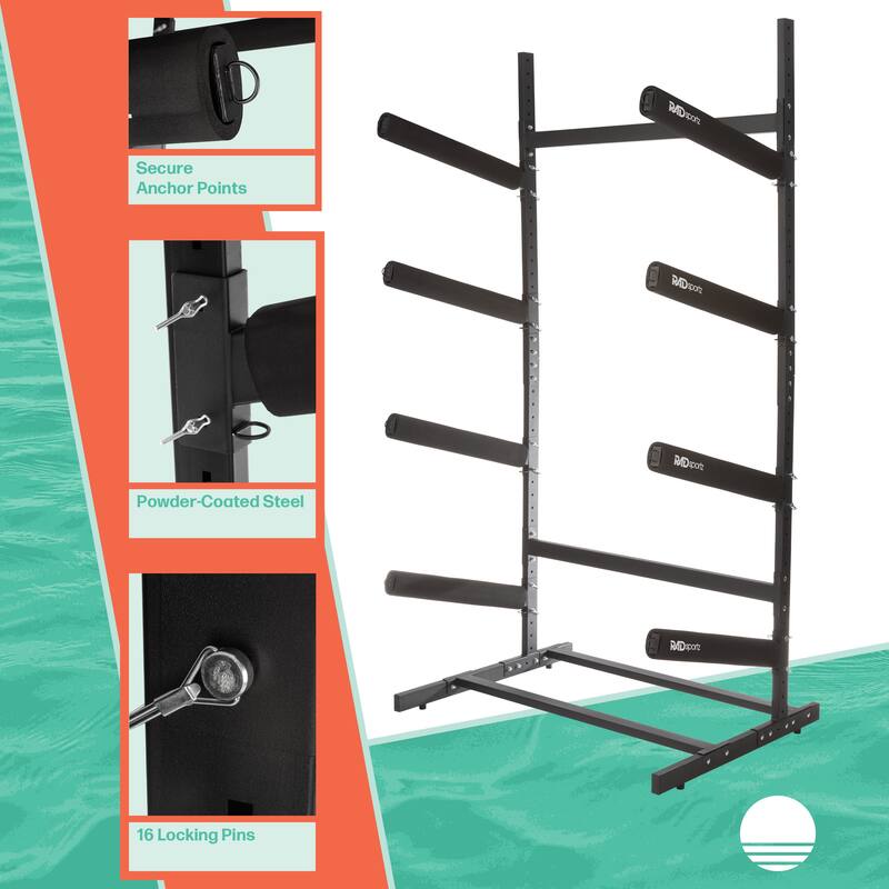 Kayak Storage Rack - 3-4 Level Freestanding Adjustable Stand with Padded Arms and 300 - 400lbs Capacity for Canoes by Rad Sportz