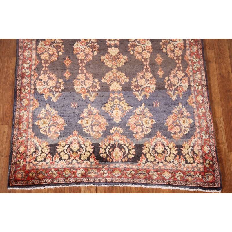 All-Over Floral Sarouk Persian Vintage Rug Hand-knotted Wool Carpet - 3'10"x 4'10"