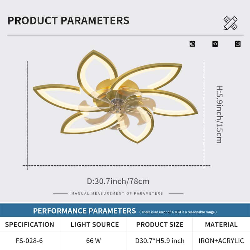 Modern Ceiling Fan with Lights Remote Control, 3 Light Color 6 Speeds