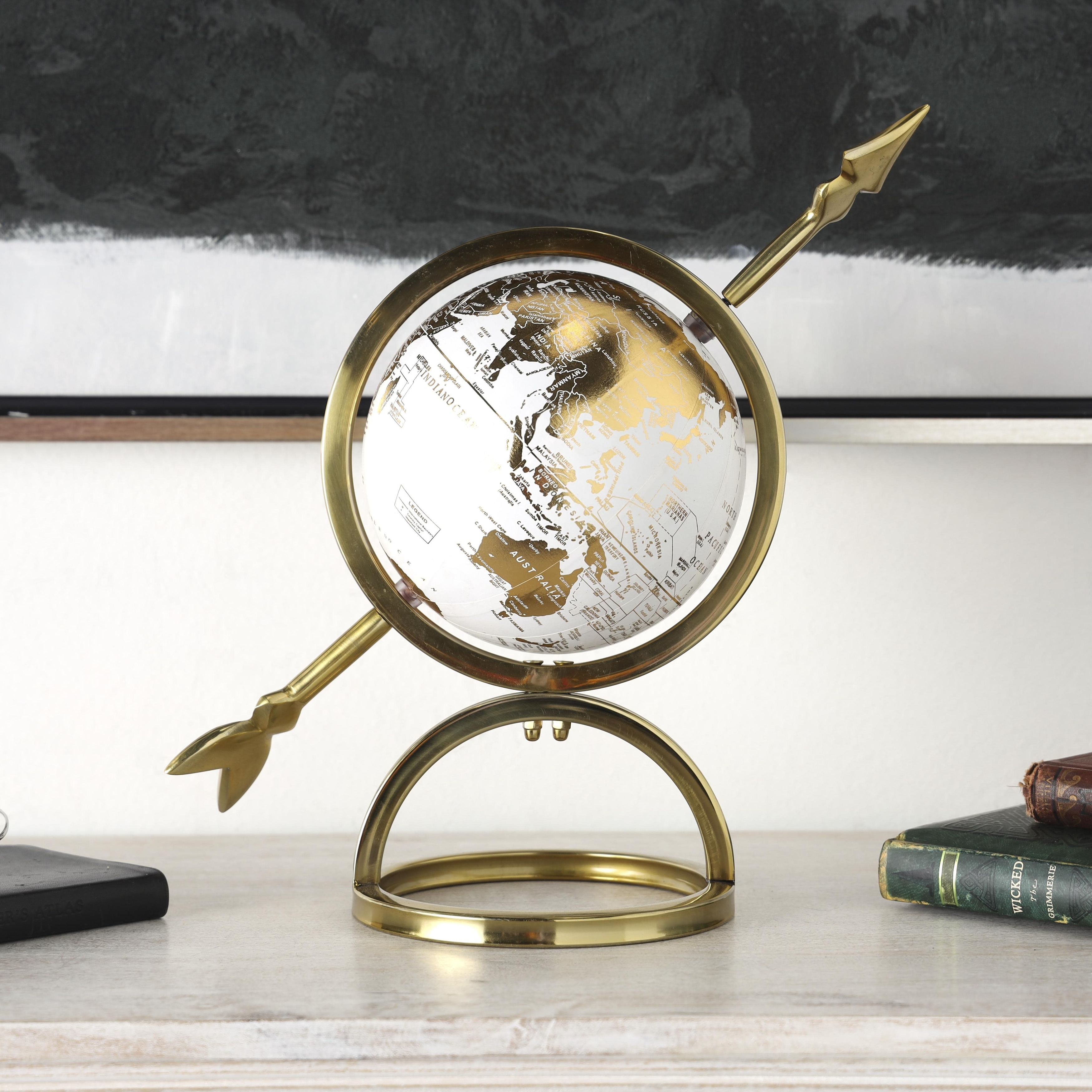 Aluminum Metal Armillary Globe with White Center - Gold - Roche