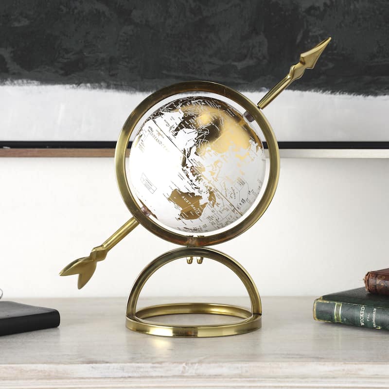 Aluminum Metal Armillary Globe with White Center - Gold - Roche River Decor