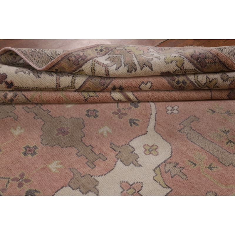 Pink & Ivory Oushak Oriental Large Area Rug Hand-Knotted Wool Carpet - 10'0" x 13'9"