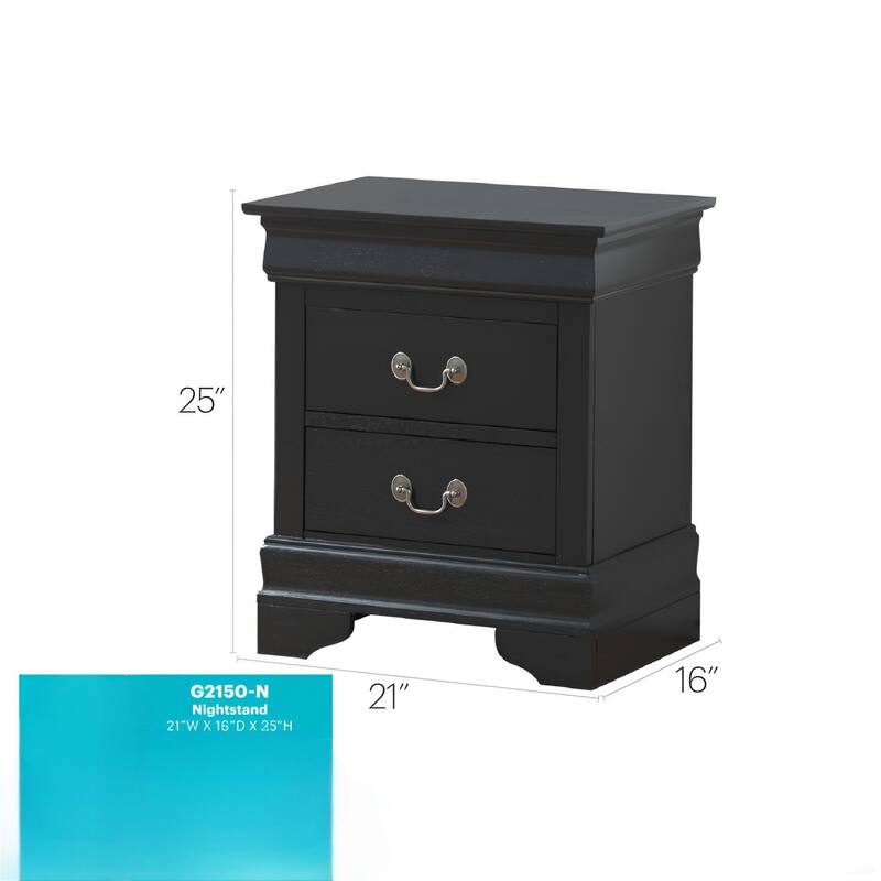 Classic Black Nightstand with Two Drawers, Traditional Design, Durable Materials