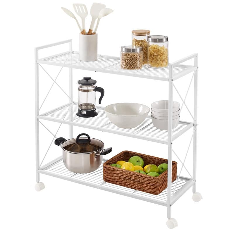 3-Tier Metal Storage Rack with Wheels - White 31.5"W - 12.6"D x 31.5"W x 33.7"H
