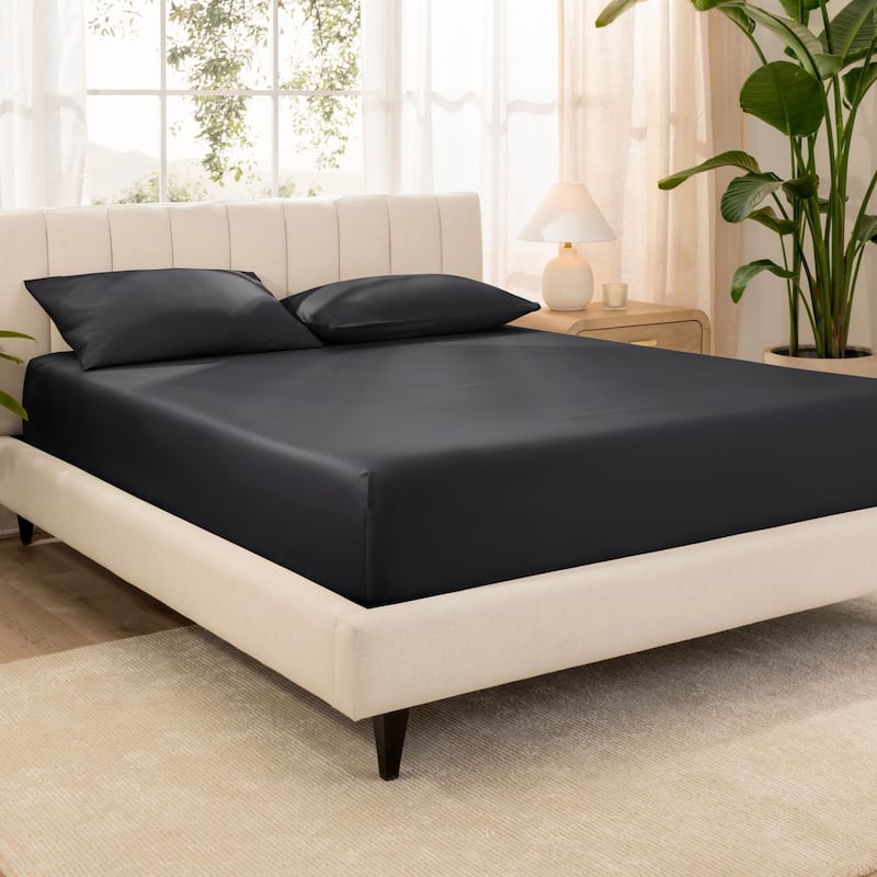 Bare Home Organic Cotton Fitted Sheet - Smoth Sateen Weave - Queen - Black