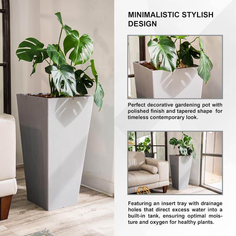 XBrand Modern Square Tapered Planter – 28" or 30" Tall, Indoor & Outdoor Use