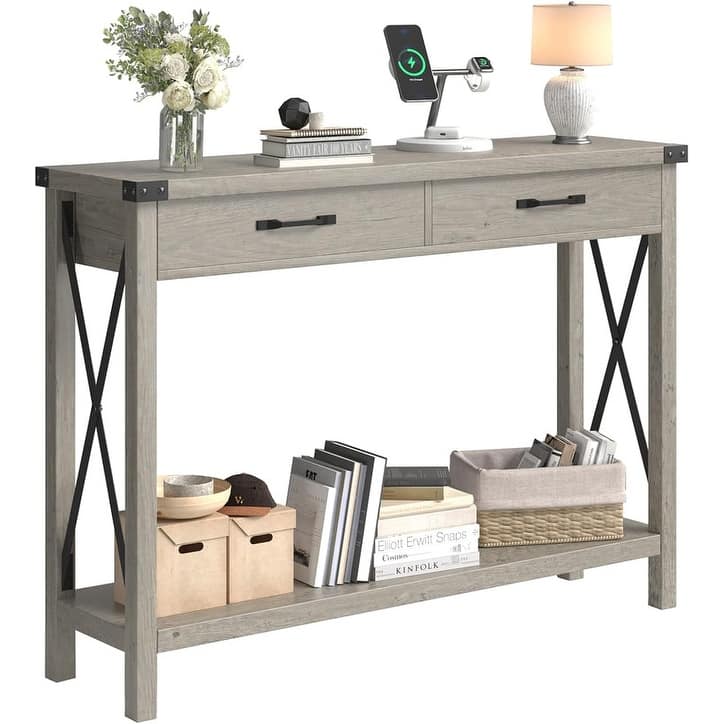 Woode Entryway Table, Sofa Table with Storage,with 2 Drawers