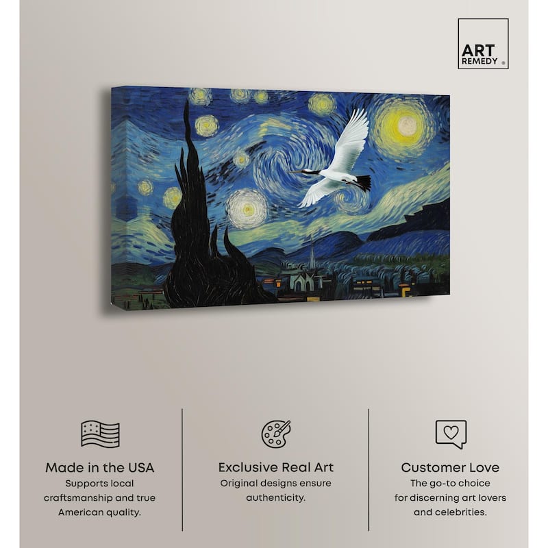 Crane Starry Night Canvas by Art Remedy, Gallery Wrapped
