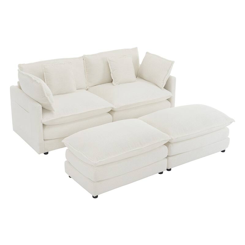 75.6" Compact L-Shape Sectional, Corduroy Modular Sofa with Pockets
