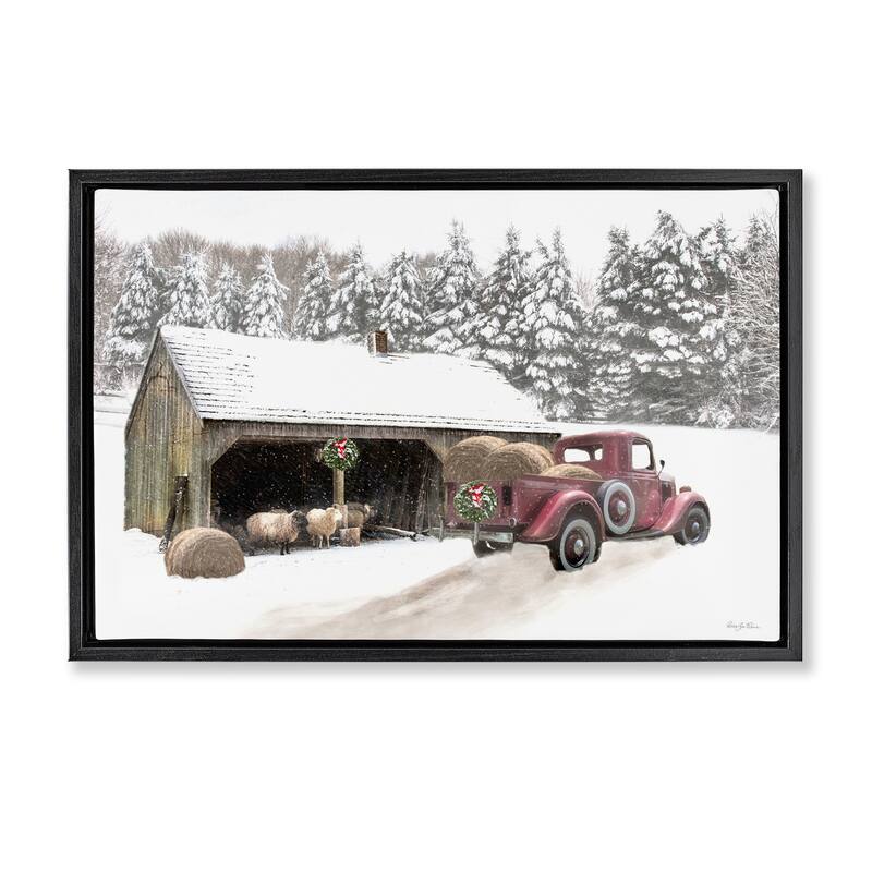 Stupell Snowy Winter Farm Sheep Framed Floater Canvas Wall Art Design By Robin-Lee Viera - 31 x 21 - Black