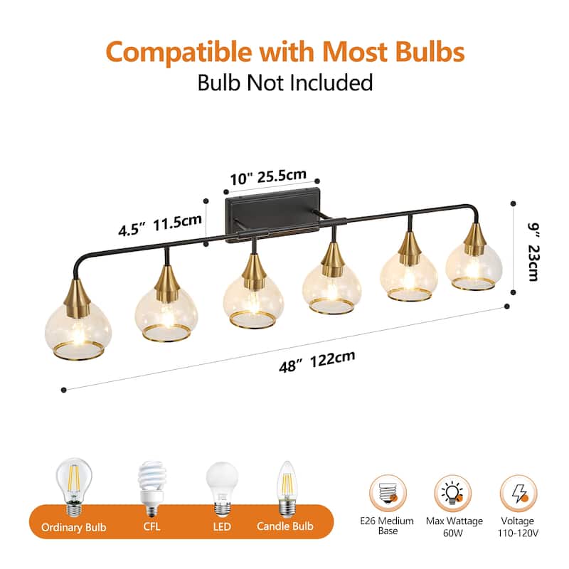 48" Modern 6-Light Vanity Wall Sconce, Bathroom Light Fixture with Clear Glass Shades