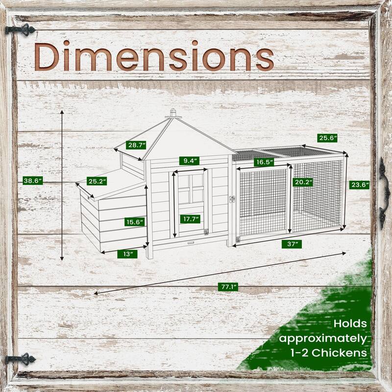 Hanover Outdoor Wooden Chicken Coop 6.4 Ft. x 2.4 Ft. x 3.2 Ft.