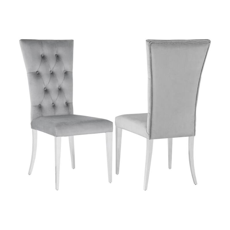 Set of 2 Velvet Upholstered Side Chairs - Grey