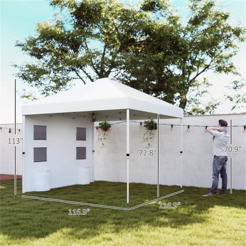 Metal Oxford Fabric Folding Outdoor Canopy Tent with Sidewalls - 116.9" L x 116.9" W x 113" H