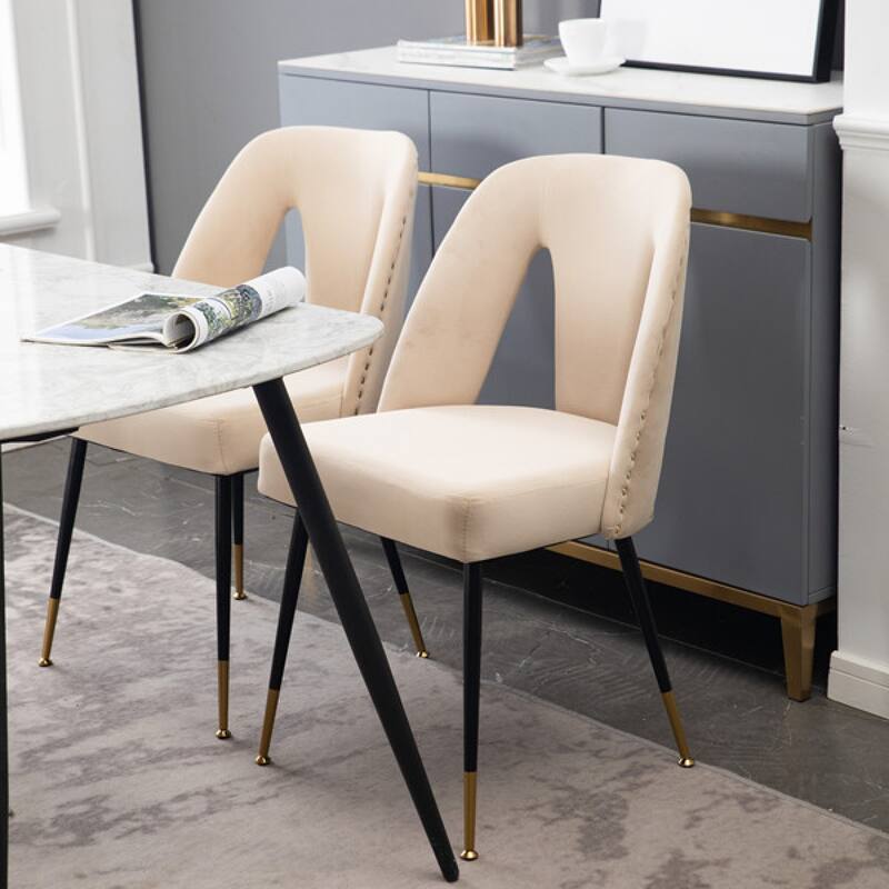 Velvet Upholstered Dining Chair with Nailheads
