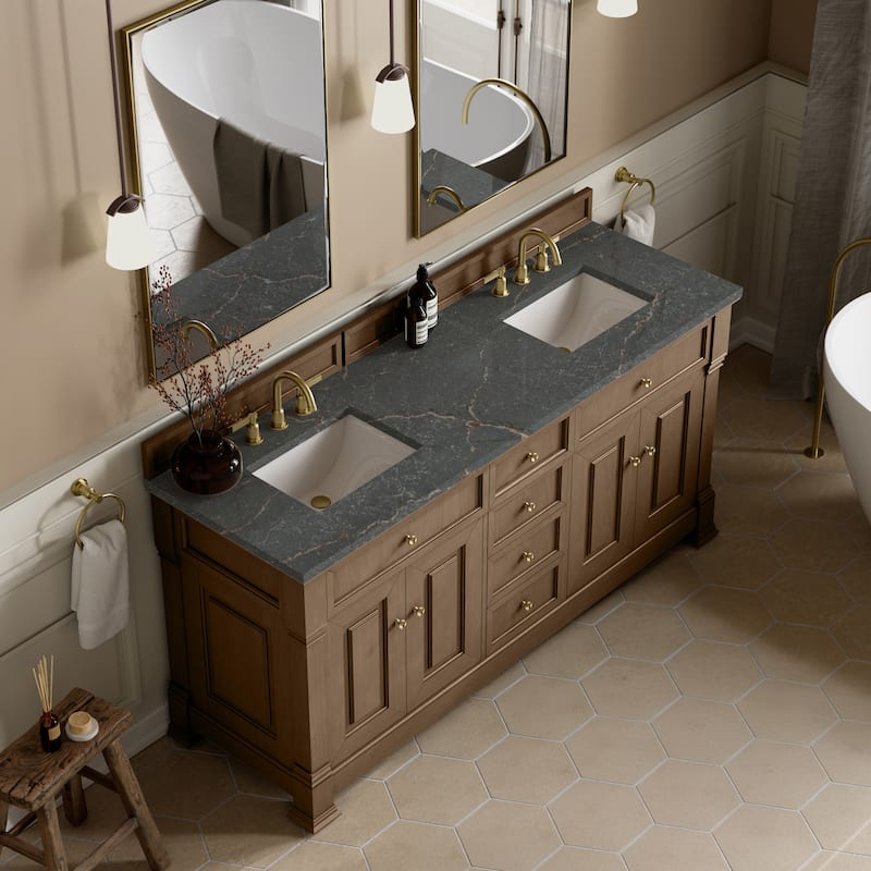 Brookfield 72" Double Vanity, Pecan w/FreePower Wireless Charger