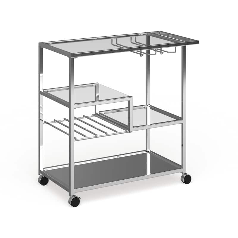 Baza Contemporary Chrome Metal Serving Cart with Stemware Rack by Furniture of America