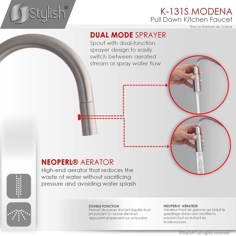 STYLISH Pull Dow Kitchen Faucet + Water Tap - Stainless Steel Finish