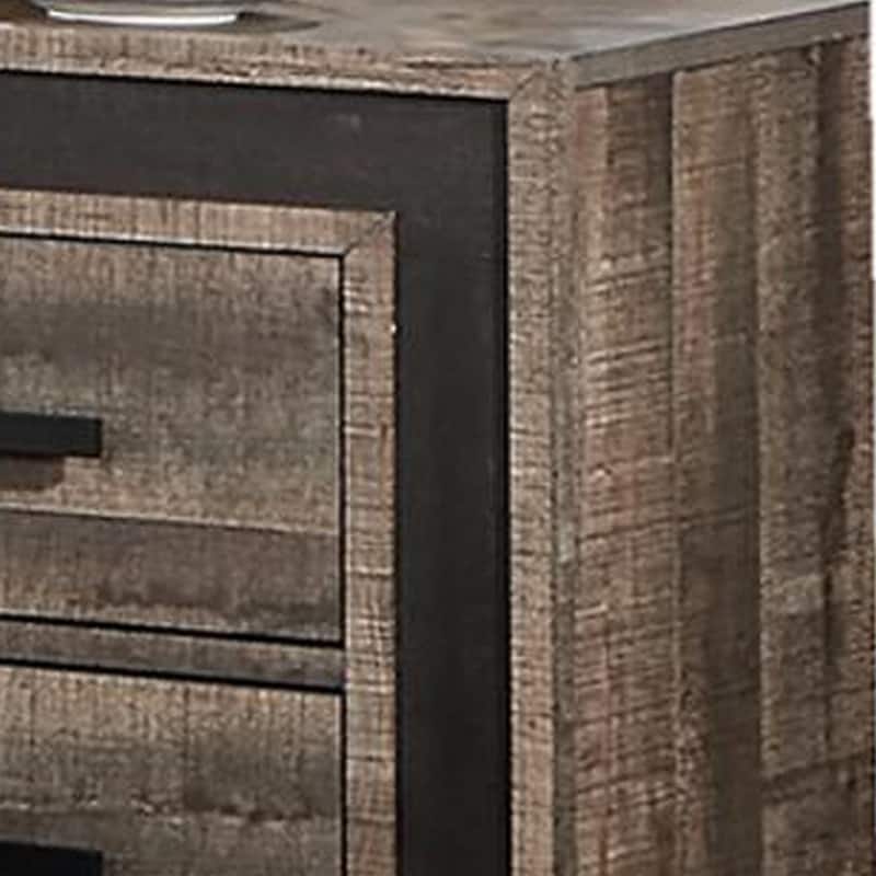 Nny 26 Inch Nightstand with 2 Drawers, Black Handles, Brown Wood Finish