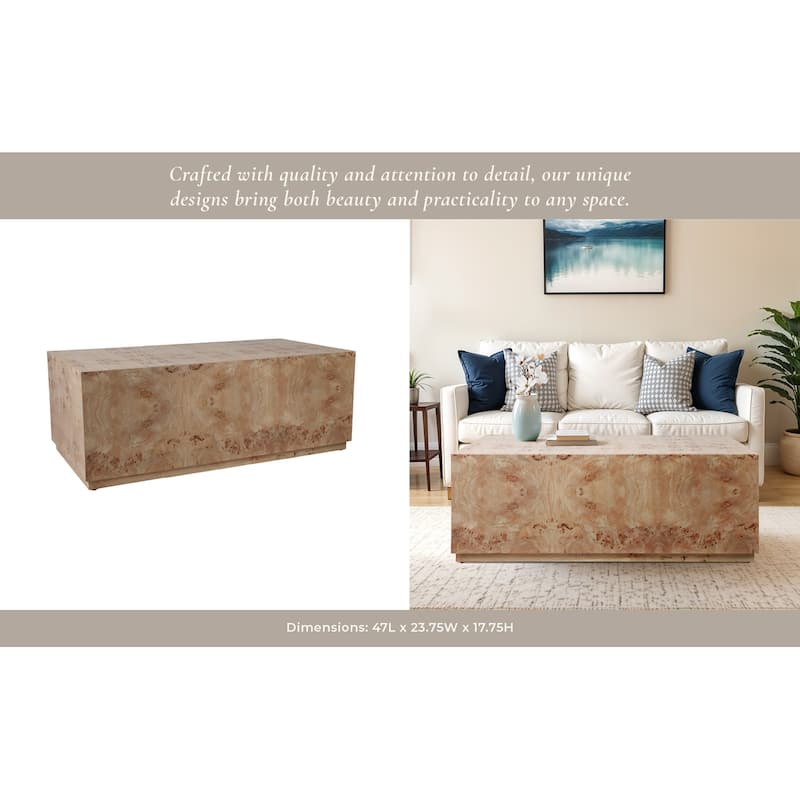Wood Rectangular Coffee Table Modern Burl Grain Block Design - 18" Tan - 47" x 23.75" x 17.75"