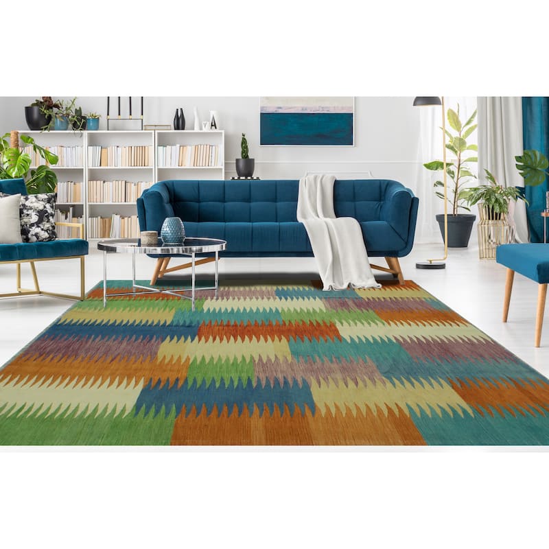 Hand-Woven Winchester Kilim Blakeley Rust/Blue Rug - 8'4" x 9'9"
